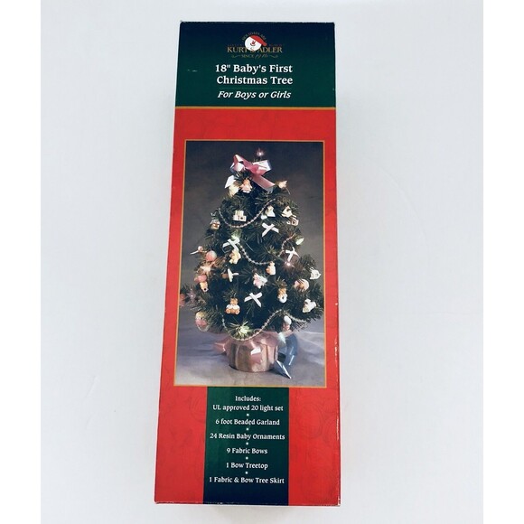 Vintage Kurt S. Adler 18" Baby's 1st Christmas Tree & Decorations Girl Boy NOS - Picture 2 of 5